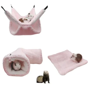 Plush Warm Small Pet Accessories 3PCS Set Double Layer Hammock Tunnel House Cushion for Sugar Glider Ferret Guinea Pig
