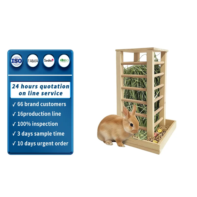 Polished Pine Wood Rabbit Hay Feeder Base for Small Animals Pet Shops and Zoos Christmas Decoration