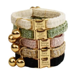 Polyester Cute Bell Design Engraving Quick Release Buckle Pet Collar for Cats & Dogs All Seasons Holidays