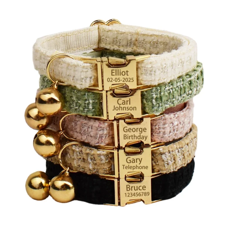 Polyester Cute Bell Design Engraving Quick Release Buckle Pet Collar for Cats & Dogs All Seasons Holidays