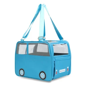 Polyester Pet Carrier Bag Large Capacity Foldable Bus-Shaped Carrier for Cats & Small Dogs Outdoors
