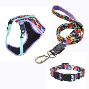 Polyester Reflective Personalized Washable Quick Release Dog Harness Set Dog Collar Leash for Pet Walking
