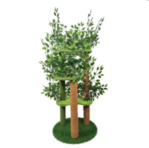 Popular Eco Friendly Pastoral Style Cat Tree Scratcher Simulated Leaves Wood Easy Storage Cat Climbing Frame Furniture for Cats