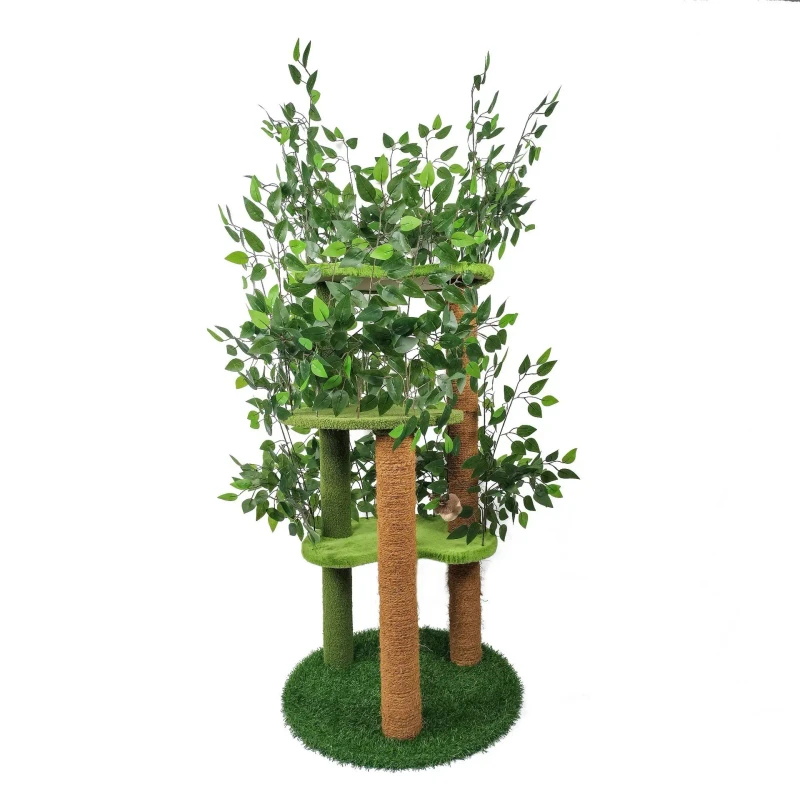 Popular Eco Friendly Pastoral Style Cat Tree Scratcher Simulated Leaves Wood Easy Storage Cat Climbing Frame Furniture for Cats