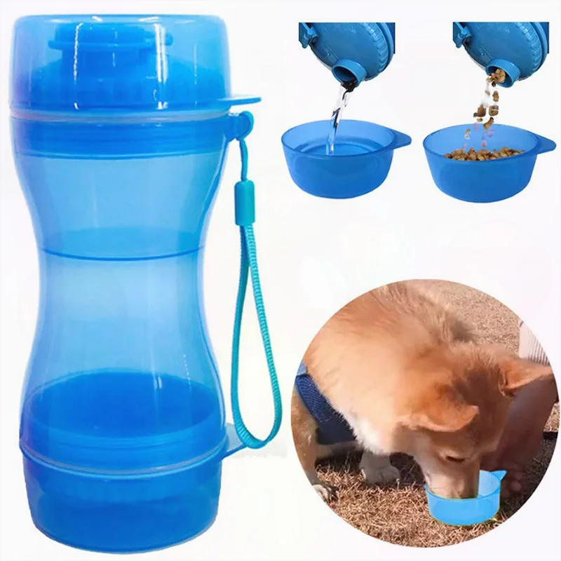 Portable 2 in 1 Dog Feeder Water Dispenser Pet Water Bottles with Food Container for Cats Small Animals