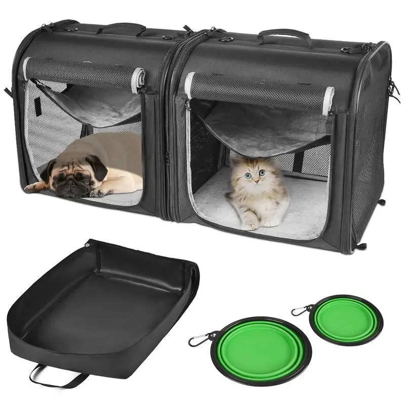 Portable 2 in 1 Pet Carrier for Medium Dogs Large Cat Carrier for 2 Cats Travel Double Dog Crate Set