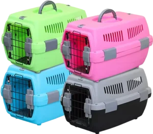 Portable Breathable Plastic Pet Travel Transport Cage Carriers Flight Case with Slings for Dog or Cat Travel
