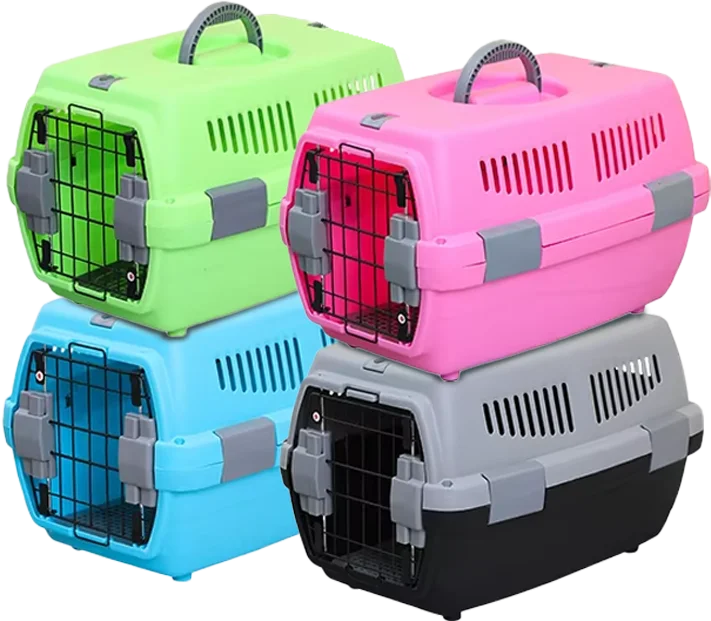 Portable Breathable Plastic Pet Travel Transport Cage Carriers Flight Case with Slings for Dog or Cat Travel