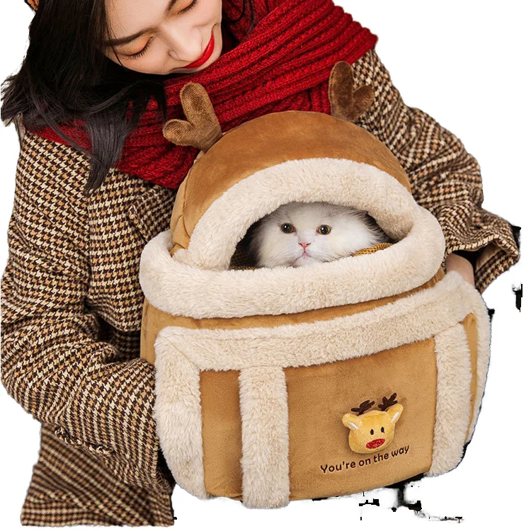 Portable Cat Transport Backpacks Hand Pocket Pet Travel Bag Luxury Car Seat Nest Outdoor Furry Warm Polyester Pet Carrier