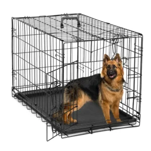 Portable Dog Cage Equipped with Comfort Grip Handle Factory Wholesales Double Door Dog Cage with Movable Plastic Tray Easy Clean