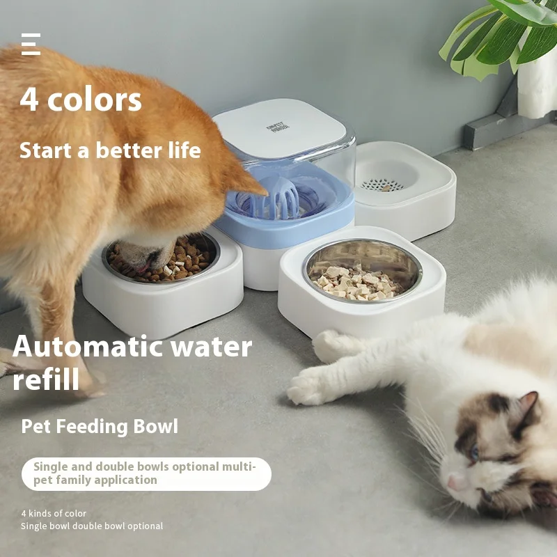 Portable Double Bowl Automatic Pet Feeder Removable Washable Plastic Eco friendly Solid Cats Dogs Cross Border