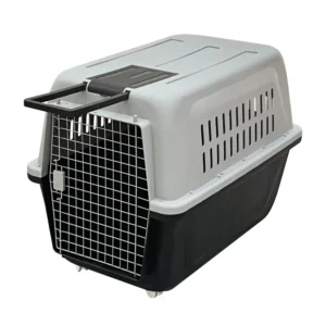 Portable Durable Plastic and Iron Dog and Cat Cage Carrier with Mesh Door for Small Breed Travel and Outdoor Use