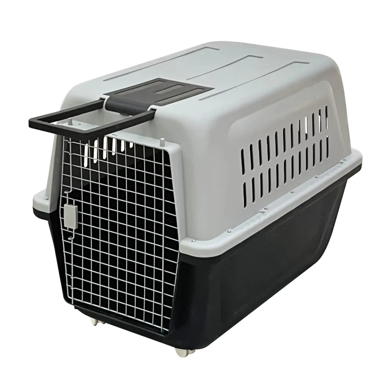 Portable Durable Plastic and Iron Dog and Cat Cage Carrier with Mesh Door for Small Breed Travel and Outdoor Use