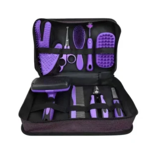 Portable Eco Friendly Plastic Pet Grooming Kit 9pcs Dog & Cat Grooming Tools with Storage Bag CN