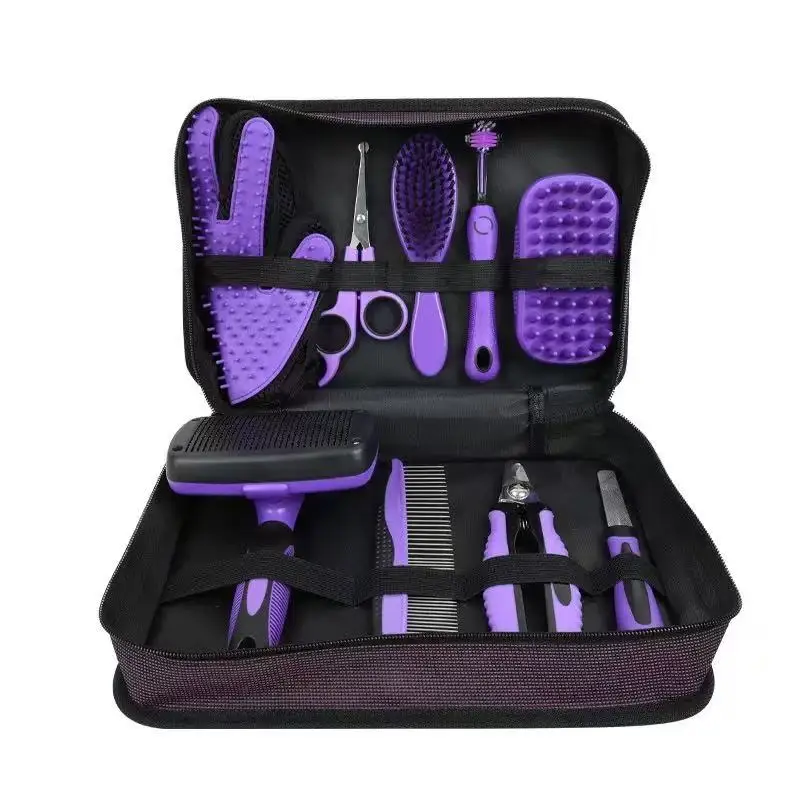 Portable Eco Friendly Plastic Pet Grooming Kit 9pcs Dog & Cat Grooming Tools with Storage Bag CN