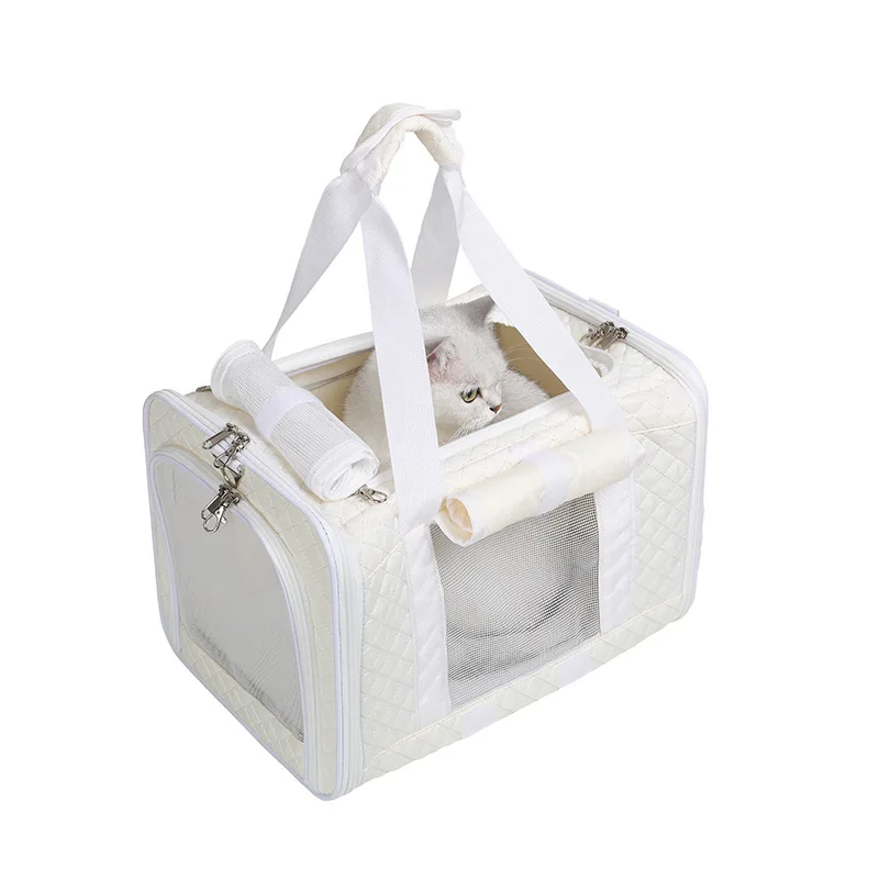 Portable Foldable Pet Carrier Bag Summer Outdoor Travel Backpack for Cat Dog Breathable Canvas with Zipper Closure Solid Pattern