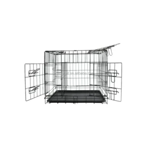 Portable Folding Metal Pet Cage Double Door Dog Crate Wire Kennel With Removable Tray for Puppy Rabbit Cat Indoor Pet House