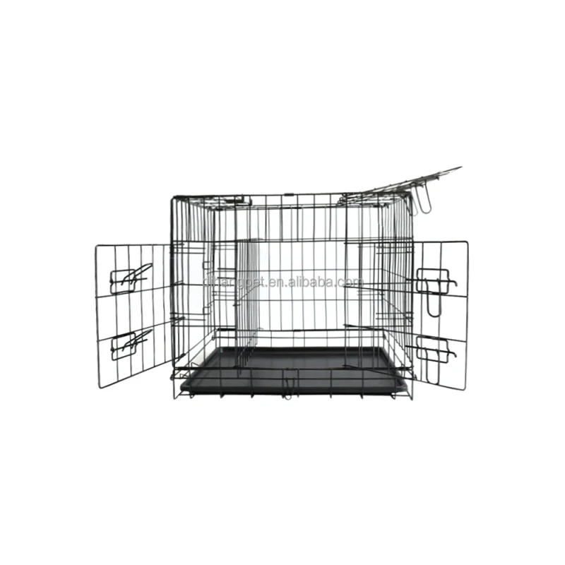 Portable Folding Metal Pet Cage Double Door Dog Crate Wire Kennel With Removable Tray for Puppy Rabbit Cat Indoor Pet House