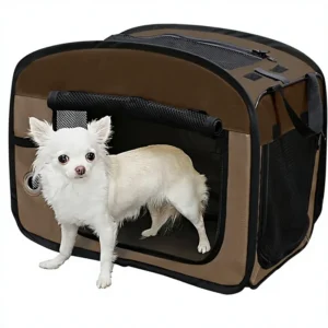 Portable Folding Soft Pet Cage S Size Brown Polyvinyl Chloride Indoor & Transport Use