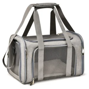 Portable Grey Soft Sided Collapsible Travel Carrier for Dogs and Cats for Pets On The Go Adventures