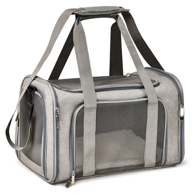 Portable Grey Soft Sided Collapsible Travel Carrier for Dogs and Cats for Pets On The Go Adventures