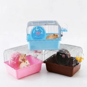 Portable Hamster Cage for Small Animal with Transparent Top and Carry Handle for Travel and Home Habitat