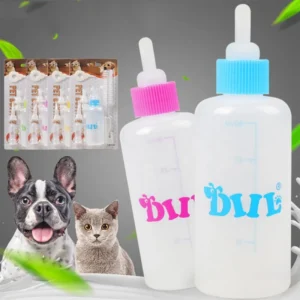 Portable Handheld 60ml Safe Soft Silicone Nipple Milk Water Feeder Pet Feeding Bottle for Newborn Puppies Kittens