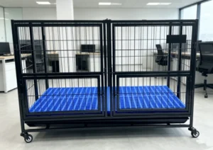 Portable Heavy Duty Double Door Iron Dog Kennel Foldable Metal Pet Cage With Plastic Tray