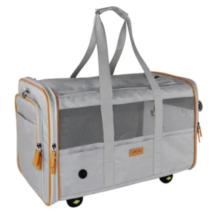 Portable Large Capacity Polyester Pet Carrier With Zipper Closure And Wheels Outdoor Travel Safety Belt For Dogs