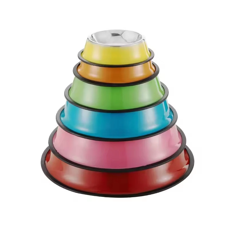 Portable Multicolour Metal Bowl Non Slip Stainless Steel Dog Bowls for Small Large Dogs