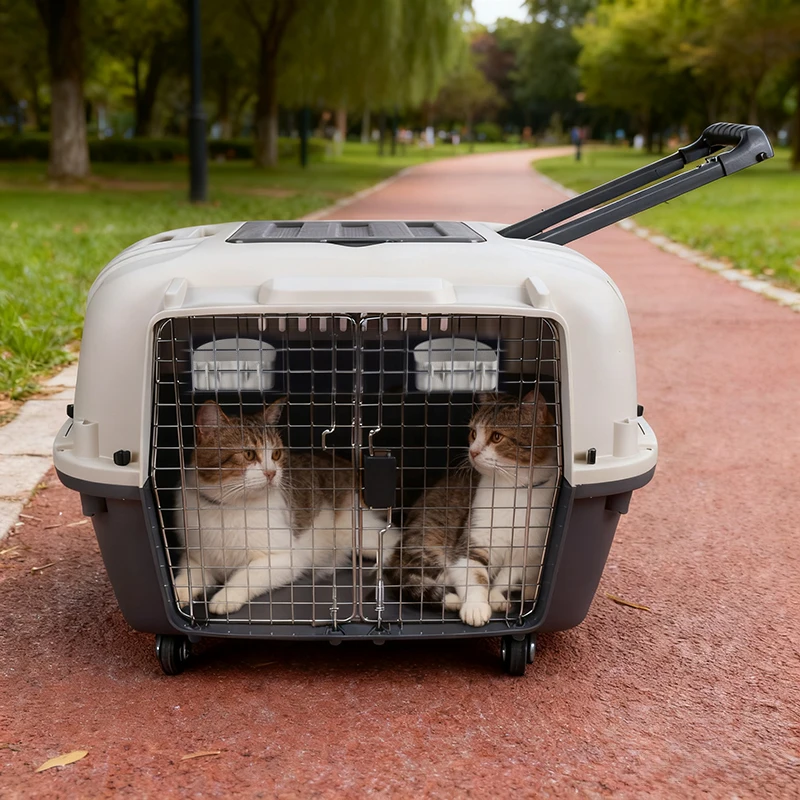 Portable Pet Airline Carrier with Wheels Dual Compartment Large Size for 2 Pets Small Medium Large Dogs Cats