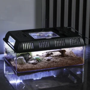 Portable Pet Carrier with LED Light Magnifying Lid Escape Proof Travel Habitat for Reptiles Turtles Snakes and Insects