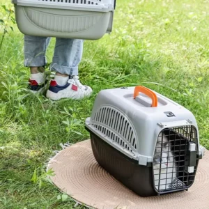Portable Plastic Pet Carrier Pet Flight Cage Dog Transport Box Travel Bag with Animal Pattern for Cars Hanging Bowls Diaper Belt