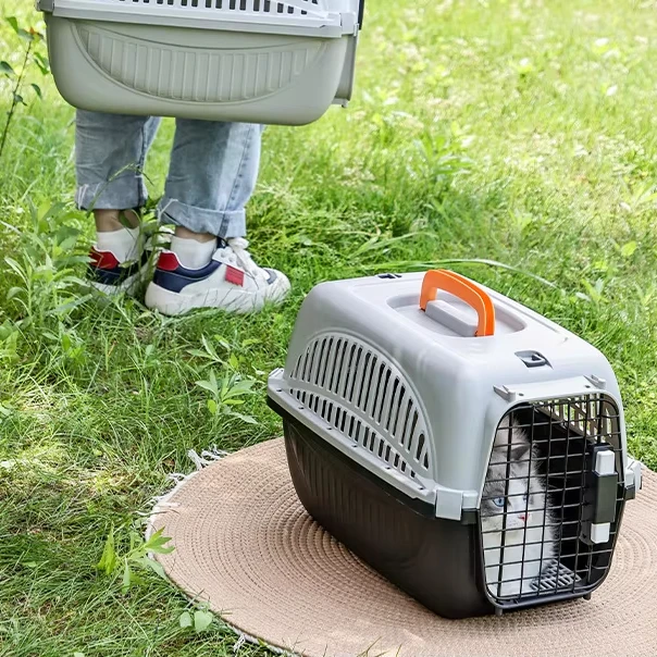 Portable Plastic Pet Carrier Pet Flight Cage Dog Transport Box Travel Bag with Animal Pattern for Cars Hanging Bowls Diaper Belt