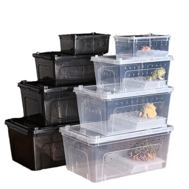 Portable Plastic Transparent Animal Habitat Cage Reptile & Amphibian Supplies for Snake Breeding Turtle Transport Feeding Box