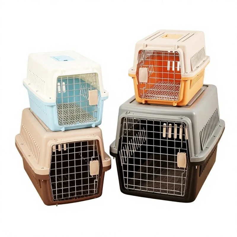 Portable Rectangular Plastic Pet Carrier for Cats Dogs Small Large Size Solid Color Air Travel Car Use Thickened Wear Resistant
