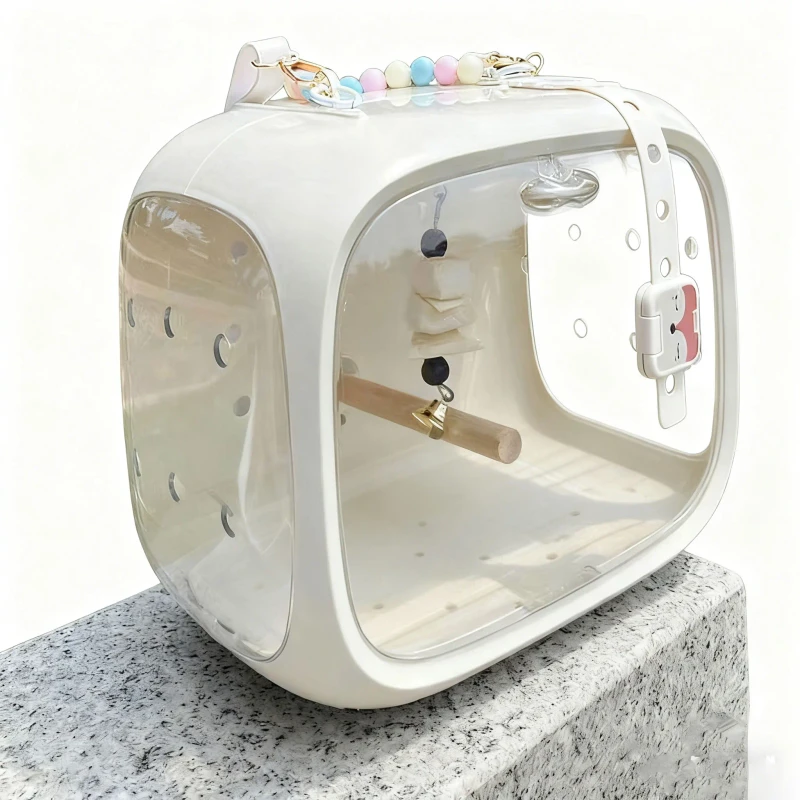 Portable Reusable Durable Stainless Steel & Plastic Bird Cage for Outdoor Use & Travel Parrot Bird Outing Supplies