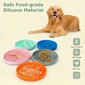 Portable Slow Feeder Dog Bowls with Licking Mat Anti Slip Spill Proof Pet Feeding Mat Suction Cups for Dogs for Slow Eating