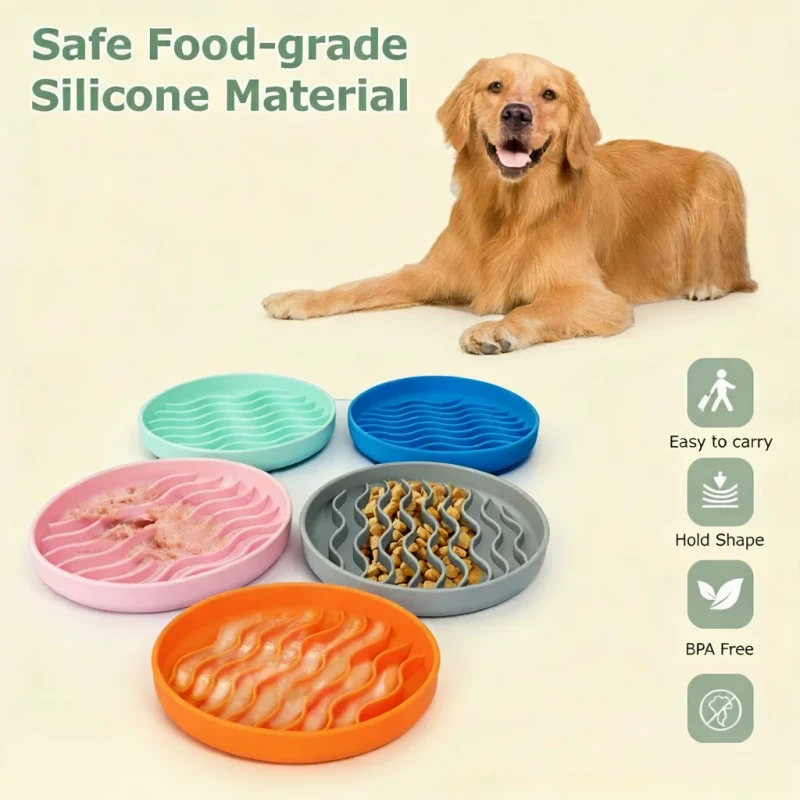 Portable Slow Feeder Dog Bowls with Licking Mat Anti Slip Spill Proof Pet Feeding Mat Suction Cups for Dogs for Slow Eating