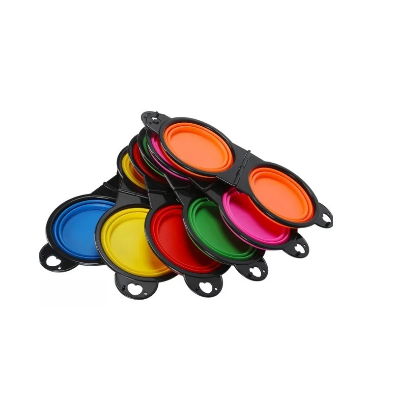 Portable Travel Pet Feeder Bowl 2 in 1 Expandable Silicone Pet Food Water Double Bowl Collapsible Dog Bowls