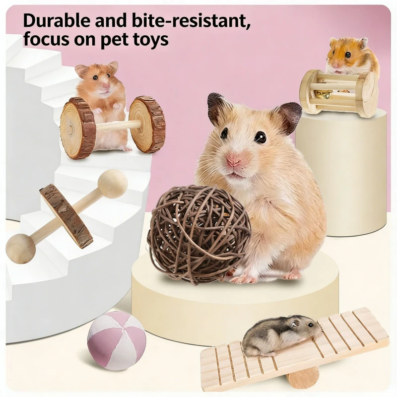 Practical Small Pet Toys Set Eco Friendly Durable Natural Non Toxic Teething Toys for Rabbit Hamster Parrot Pet Supplies