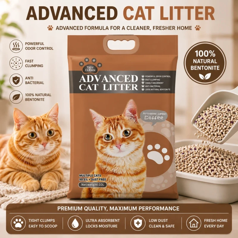 Premium Activated Charcoal Bentonite Cat Litter 4kg 8kg Biodegradable Low Dust Odor Control Spherical Ball Pet Kitten Sand