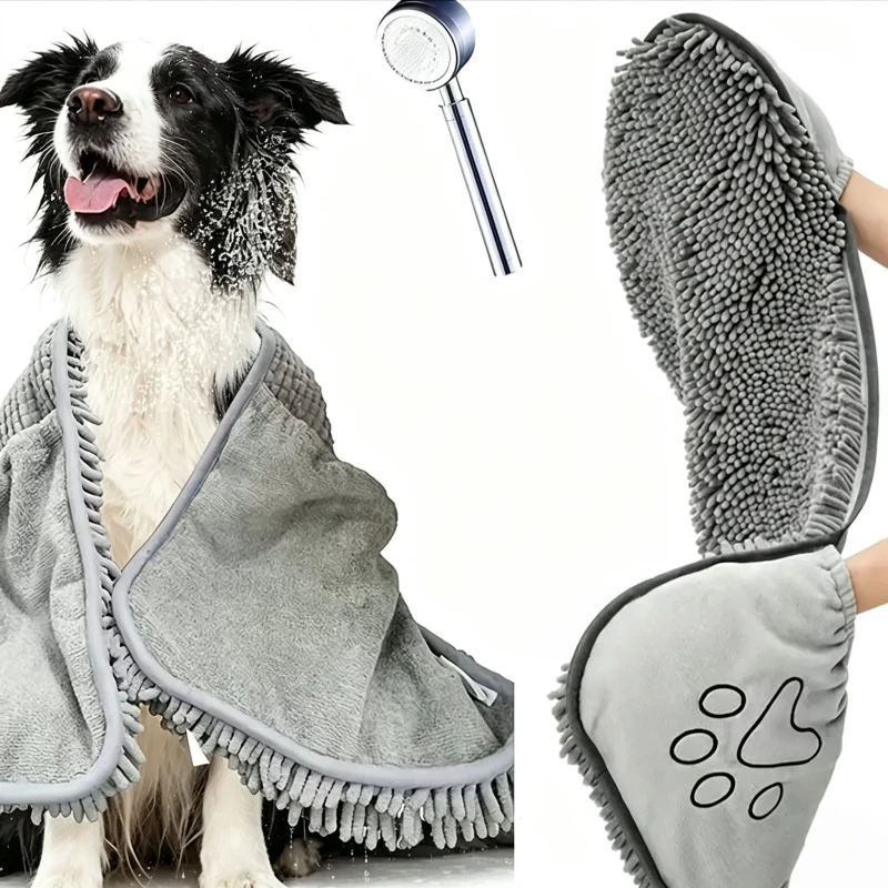 Premium Chenille Pet Paw Microfiber Dog Bath Towel Chenille Super Absorbent Bathing Quick Dry Pet Scrubbing Glove