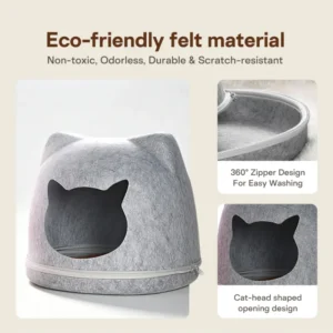 Premium Felt Cat House, Zippered Detachable Pet Cave for Sleeping and Playing