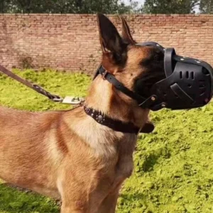 Premium Leather Dog Muzzle for Large Breeds Anti Bite & Barking Control Adjustable Mask Working Training Gear