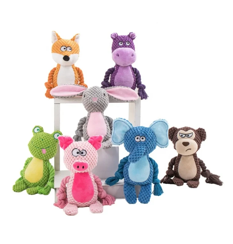 Premium Manufacturer Eco friendly Cute Soft Pet Squeaks Toy Plush Dog Toy Round Cartoon Squeaky Dog Toy Made of Rope