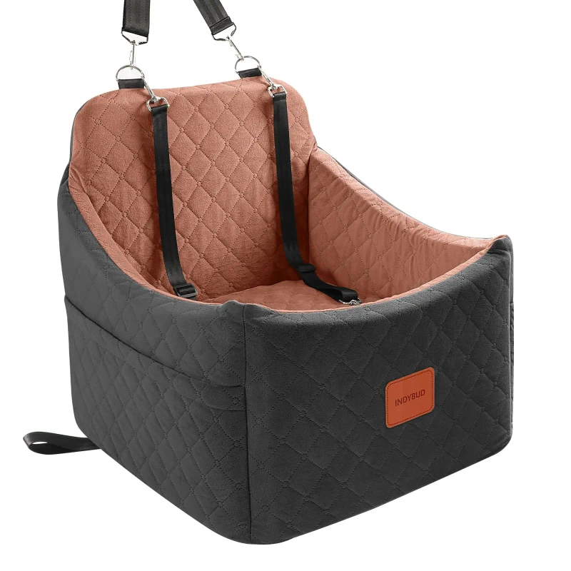 Premium Modern Solid Elevated Car Dog Carrier for Small Dogs Luxury Booster Bed Adjustable Safety Harness Removable Washable