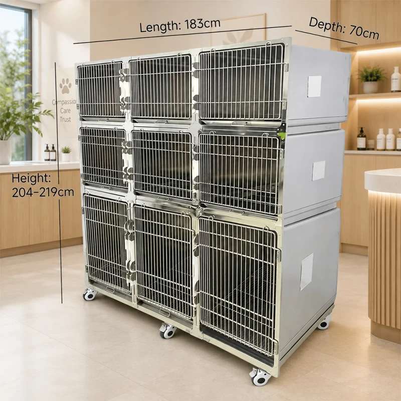 Premium Veterinary Equipment Stainless Steel Pet Cage Mobile Dog Cat Kennel for Surgery and Recovery Room