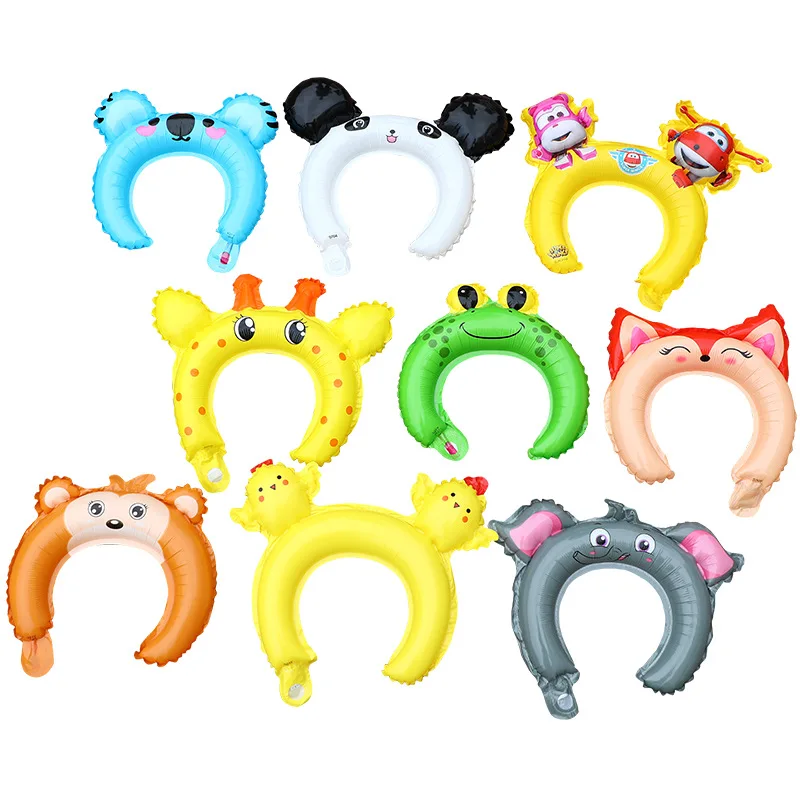 Printed Single Foil Balloon Headband Mylar Animal Cartoon Toy Gift for Kids Unisex Mixed Color