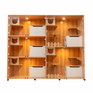 Private Custom Indoor Luxury Wooden Display Cat Furniture Breeding House with Platform for Playing and Sleeping